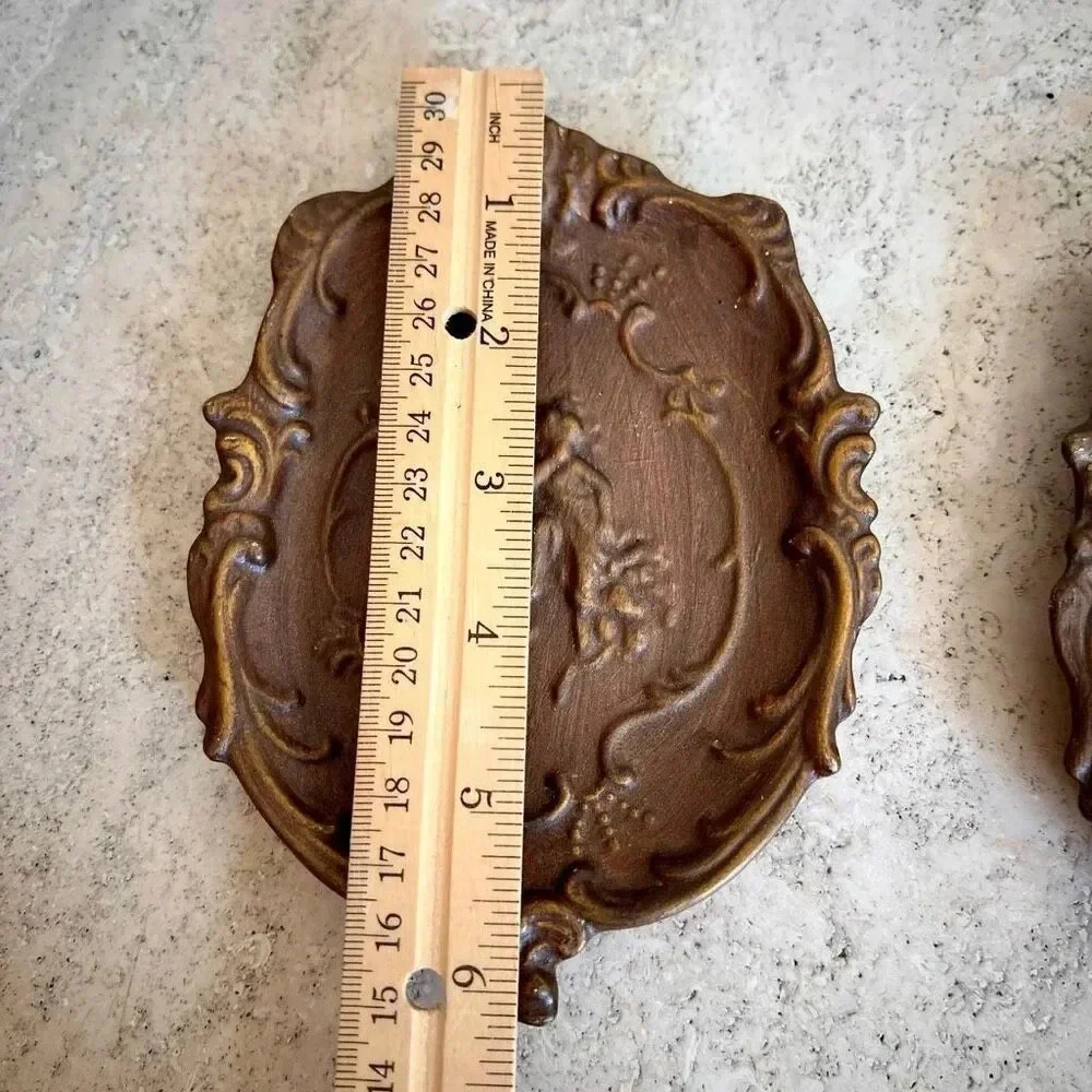 Lot of 2 Vintage 70s Womens Brown Midcentury Ceramic Carved Wall Plaque Decor Sm